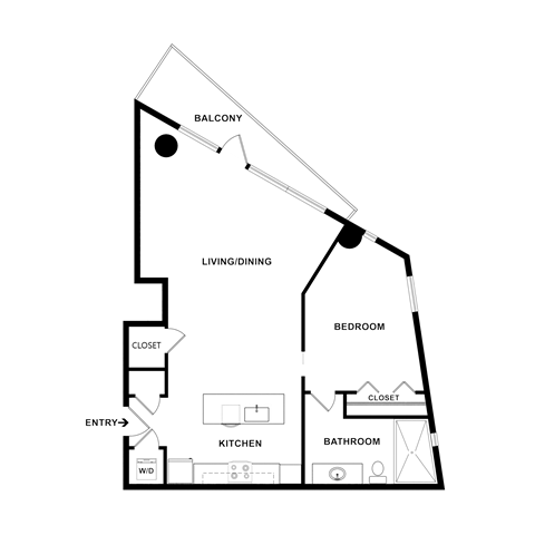 Floor plan for 1 bed, 1 bath, 901 sqft